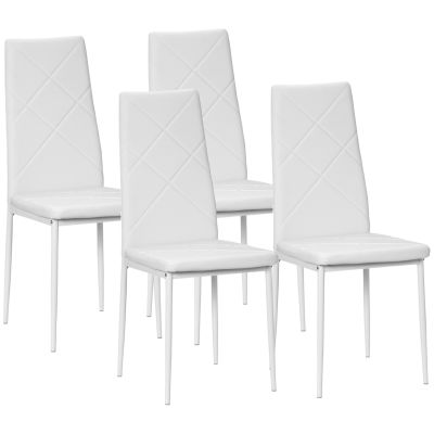 Set 4 scaune bucatarie HOMCOM cu spatar inalt, scaune moderne din piele artificiala si otel, 41x50x97cm, alb | Aosom RO