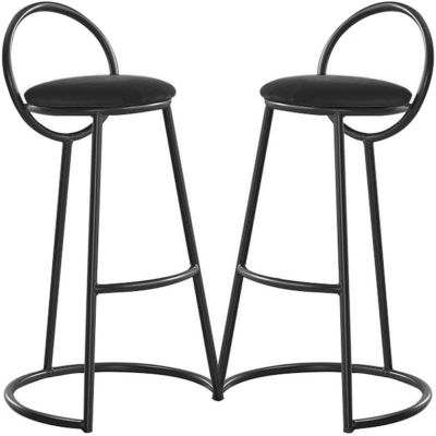 Set 2 scaune bar, Quasar & Co, tapitat, 50 x 40 x 93 cm, metal/catifea/burete, negru