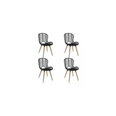 Scaune de exterior 4 buc, ratan natural, 48 x 64 x 85 cm, negru