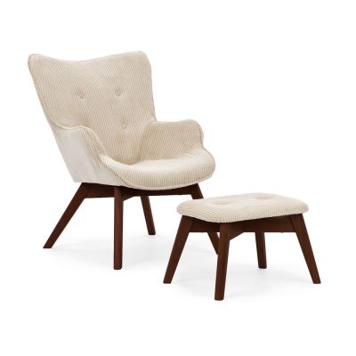 Fotoliu cu taburet bej cu tapiÈu009Berie din catifea reiatÄNiko âu0080Ropez