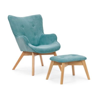 Fotoliu cu taburet turcoaz cu tapiÈu009Berie din catifea reiatÄNiko âu0080Ropez