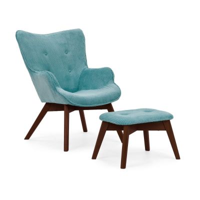 Fotoliu cu taburet turcoaz cu tapiÈu009Berie din catifea reiatÄNiko âu0080Ropez