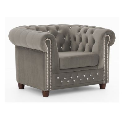 Fotoliu gri chesterfield cu tapiÈu009Berie din catifea York Blik âu0080Ropez