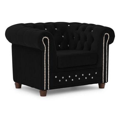 Fotoliu negru chesterfield cu tapiÈu009Berie din catifea York Blik âu0080Ropez