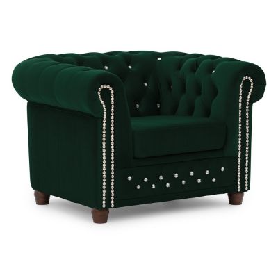 Fotoliu verde chesterfield cu tapiÈu009Berie din catifea York Blik âu0080Ropez