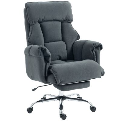 HOMCOM Scaun de birou rotativ reglabil pe înălțime cu suport lombar, suport pentru picioare, flanel Snow, 80 x 80 x 106-114 cm Gri închis | Aosom Romania