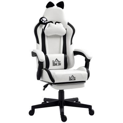 HOMCOM Scaun gaming ergonomic cu urechi de pisică, fotoliu gamer cu spătar înclinabil, 65 x 62 x 124 cm, alb | Aosom Romania