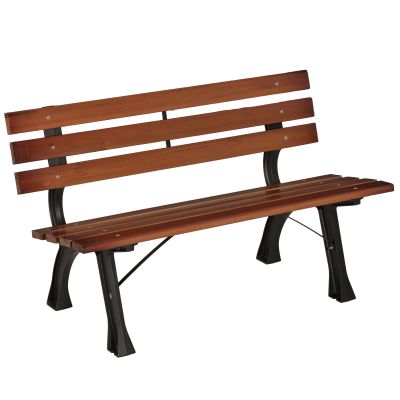 Outsunny Bancă cu 2 locuri, pentru grădină și terasă, fontă de aluminiu + lemn natural, 120 x 57 x 70 cm, Maro | Aosom Romania