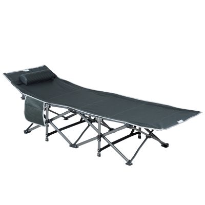 Outsunny Pat Pliabil cu Buzunare de Depozitare si Geanta pentru Transport, Pat de Camping Capitonat si Inaltat, 188x64.5x53 cm, Gri | Aosom Romania