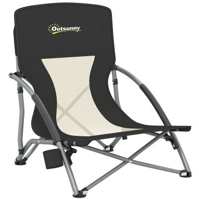 Outsunny Scaun de plajă pliabil, scaun camping pliabil ușor, husă de transport, suport pentru pahar, 58 x 55 x 62 cm, negru | Aosom Romania