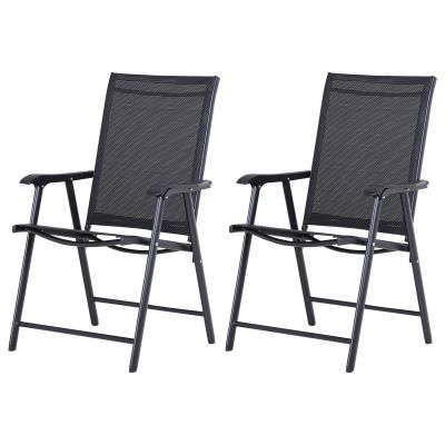Outsunny Set 2 Scaune de Grădină Pliabile cu Brațe, Scaune pentru Prânz de Exterior din Metal și Texteline, pentru Terasă, Balcon, Curte, Interior și Exterior, 58x64x94cm, Negru | Aosom Romania