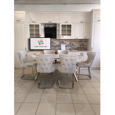 SET STELLA CREM CU ARGINTIU MASA+6 SCAUNE, BLAT ALB