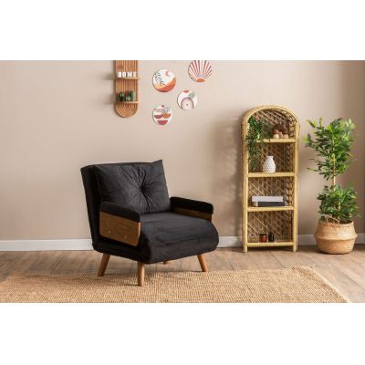 Fotoliu extensibil, Futon, 859FTN2335, 77x70x82 cm, poliester/metal , negru