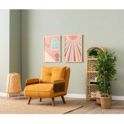 Fotoliu extensibil, Futon, 859FTN2342, 77x70x82 cm, poliester/metal , galben mustar