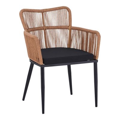 Fotoliu Naoki pe rattan - metal cu finisaj Natural si picioare/perna, negre, 59x62x78 cm