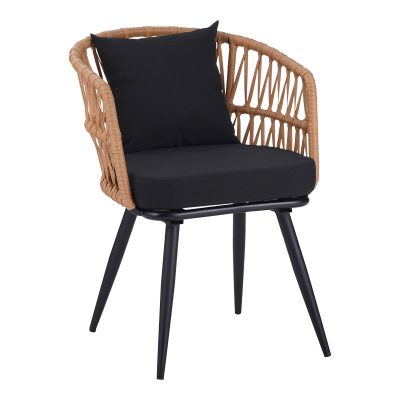 Fotoliu Naoki pe rattan - metal finisaj Natural cu picioare negre/perna, 62x60x80 cm
