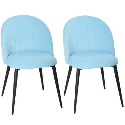 HOMCOM Set de 2 Scaune de Sufragerie din Catifea, Scaune Bucătărie cu Spătar Curbat în Formă de Scoică, Picioare din Oțel, Stil Nordic, Scaun Tapițat pentru Bucătărie, Dormitor, Living, Albastru Deschis | Aosom Romania