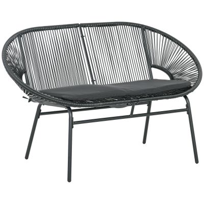 Outsunny Bancă Acapulco cu Brațe, Perne și Cadru din Oțel, Greutate Maximă 260 kg pentru Balcon, Terasă, Grădină 132x72x83 cm Negru | Aosom Romania
