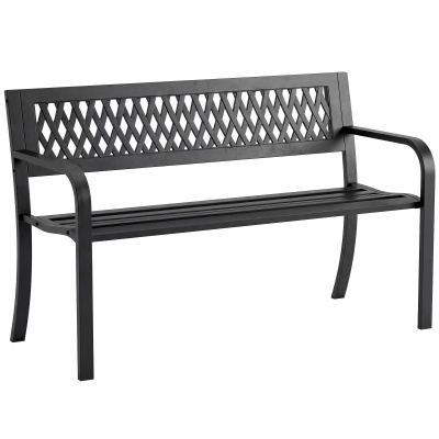 Outsunny Bancă de Grădină pentru Exterior, Bancă de Patio cu Brațe și Șezut cu Lamele, 2 Locuri pentru Grădină, Parc, Balcon, Mobilier Exterior, Negru | Aosom Romania