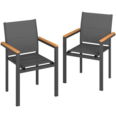 Outsunny Set 2 Scaune Grădină Empilabile cu Șezut și Spătar Capitonați, Gri Închis | Aosom Romania