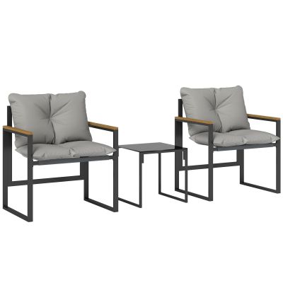 Outsunny Set Bistro pentru 2 Persoane, Set din 3 Piese pentru Grădină cu Cadrul din Metal și Perne Groase | Aosom Romania