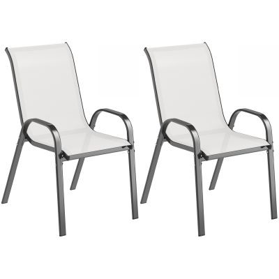 Outsunny Set de 2 Scaune de Exterior pentru Masă, Scaune Stivuibile cu Spătar Înalt, Șezut din Plasă Respirabilă pentru Grădină, Terasă, Gri Deschis | Aosom Romania
