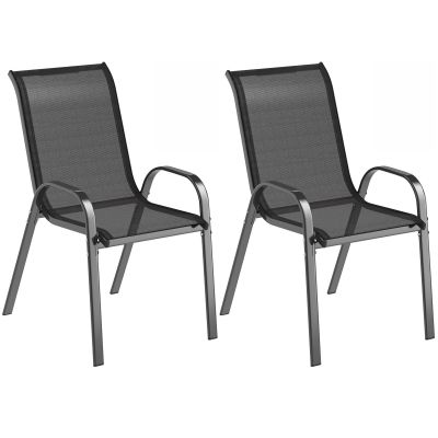 Outsunny Set de 2 Scaune de Prânz pentru Exterior, Scaune Suprapozabile cu Spătar Înalt, Șezut Respirabil pentru Grădină, Verandă, Negru | Aosom Romania