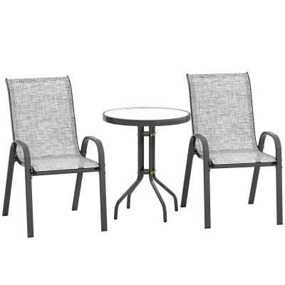Outsunny Set Mobilier de Grădină din 3 Piese cu Scaune Suprapozabile și Masă din Sticlă, 54x71x93 cm, Gri Închis | Aosom Romania