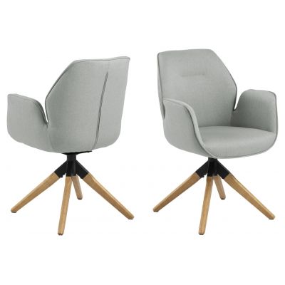 Scaun Aura, Actona, 60.5x58.5x91 cm, rotativ, poliester/lemn de cauciuc, gri deschis/natural