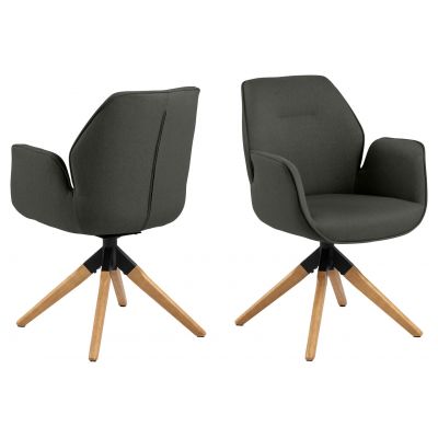 Scaun Aura, Actona, 60.5x58.5x91 cm, rotativ, poliester/lemn de cauciuc, gri inchis/natural