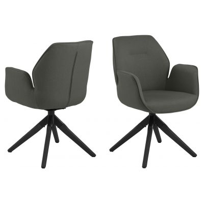 Scaun Aura, Actona, 60.5x58.5x91 cm, rotativ, poliester/lemn de cauciuc, gri inchis/negru