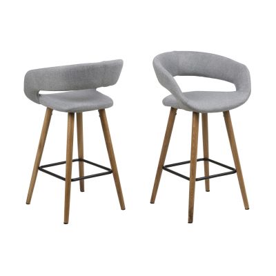 Scaun de bar Grace, Actona, 55x46x88.5 cm, poliester/lemn de stejar, gri deschis