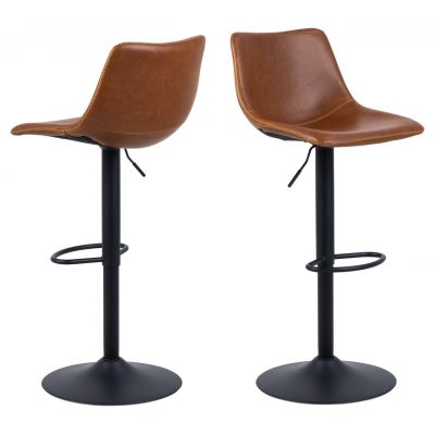 Scaun de bar Oregon, Actona, 47x51x110 cm, rotativ, piele ecologica/otel, brandy