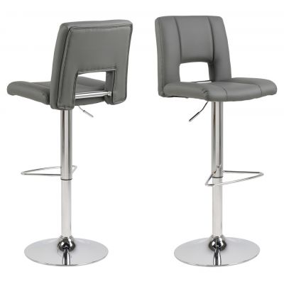 Scaun de bar Sylvia, Actona, 41.5x52x115 cm, rotativ, piele ecologica/otel, gri