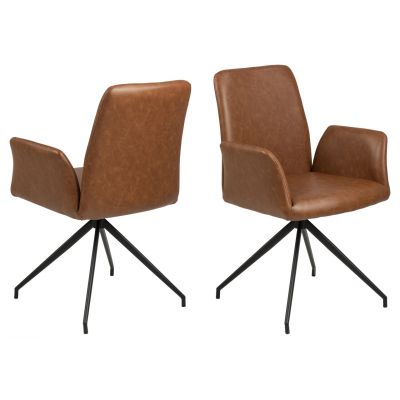 Scaun Naya, Actona, 59x59x88 cm, rotativ, piele ecologica/otel, brandy