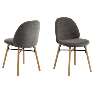 Scaun Sophia, Actona, 54x46x82.5 cm, tesatura Chenille/lemn de stejar, gri inchis