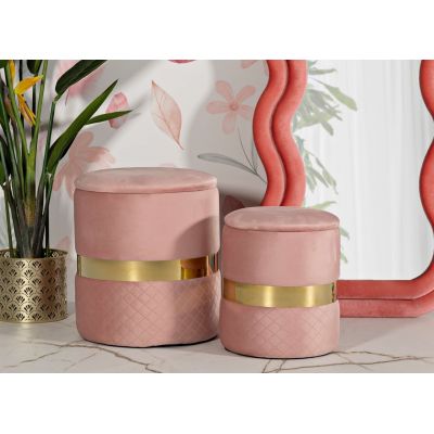 Set 2 taburete cu spatiu depozitare Sheffild, Mauro Ferretti, 37x42 cm, 28x35 cm, fier/MDf/poliester, roz