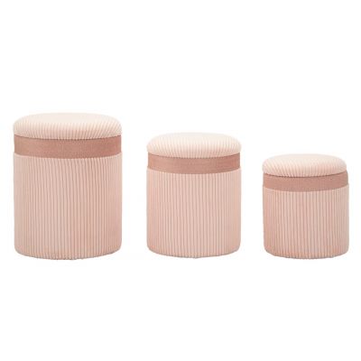 Set 3 taburete cu spatiu de depozitare Pink, Mauro Ferretti, 40.5x49.5 cm, MDF/poliester, roz