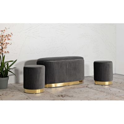 Set bancheta si 2 taburete Shopy, Mauro Ferretti, 80x37x42 cm, 29x35 cm, fier/MDf/poliester, gri/auriu