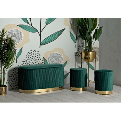 Set bancheta si 2 taburete Shopy, Mauro Ferretti, 80x37x42 cm, 29x35 cm, fier/MDf/poliester, verde/auriu