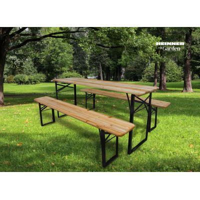 Set camping/picnic Heinner, 167x46x75 cm/167x23x45 cm, pliabil, otel/lemn, natur/negru