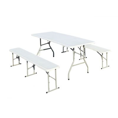 Set camping/picnic Heinner, 180x70x74 cm/182x28x43 cm, pliabil, otel/HDPE plastic, alb