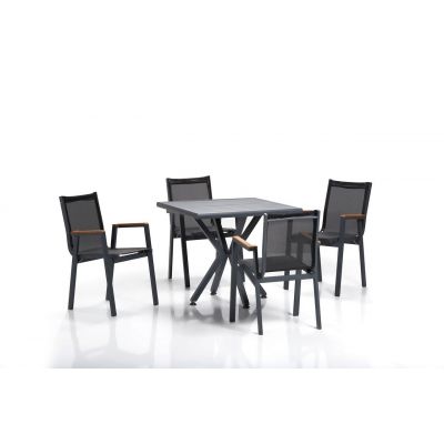 Set masa si scaune de gradina 5 piese, Hanah Home, Samara 1, Gri/Negru
