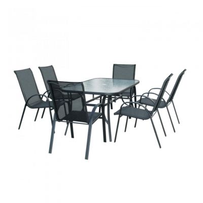 Set mobilier de gradina Fiesta, Heinner, 7 piese, otel/sticla, negru