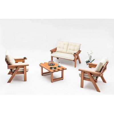 Set mobilier de gradina, Hanah Home, Abant (2+1+1), Crema/Nuca