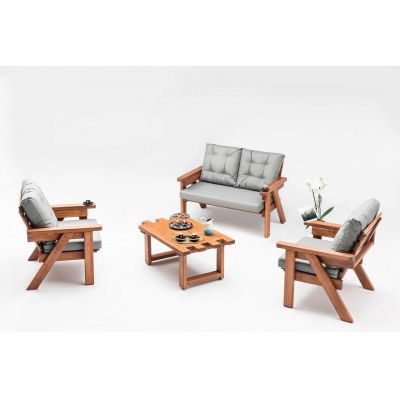 Set mobilier de gradina, Hanah Home, Abant (2+1+1), Gri/Nuc
