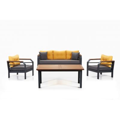 Set mobilier de gradina, Hanah Home, Assento 3+1+1+M, Aluminiu, Galben / Gri / Negru