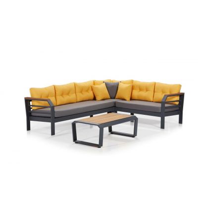 Set mobilier de gradina, Hanah Home, Assento Corner, Gri / Galben / Negru