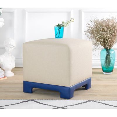 Taburet, Atelier del Sofa, 209FLF1415, 50% bumbac, 50% in, Crem / Albastru