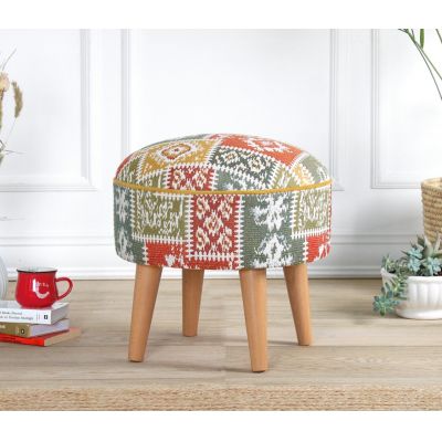 Taburet, Atelier del Sofa, 209FLF1421, 50% bumbac, 50% in, Alb